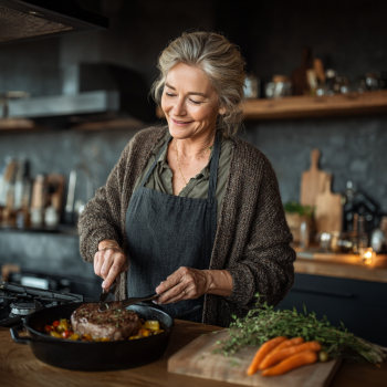 Seniori fericiți la masă cu mâncare sănătoasă